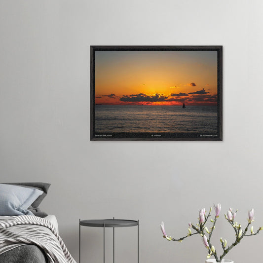 Boat on Fire, Akka — Premium Oak Frame - JUTHOOR